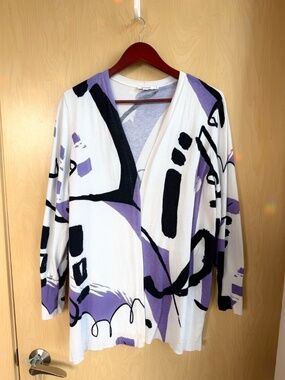 CHICO’S Multicolored Spun Rayon Abstract Print Long Sleeves Open Cardigan XL